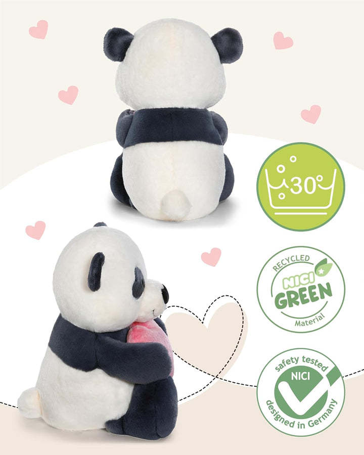NICI Kuscheltier Love Panda mit Herz 25cm - schwarz - Weiches Plüschtier – niedliches Stofftier zum