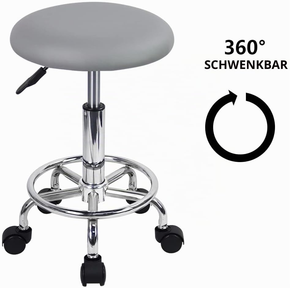 KKTONER Rollhocker Arbeitshocker mit Fussstütze PU Leder Rund Gepolstert 360° drehbar Bürohocker höh