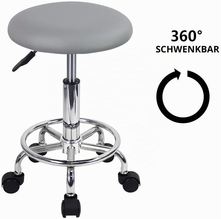 KKTONER Rollhocker Arbeitshocker mit Fussstütze PU Leder Rund Gepolstert 360° drehbar Bürohocker höh