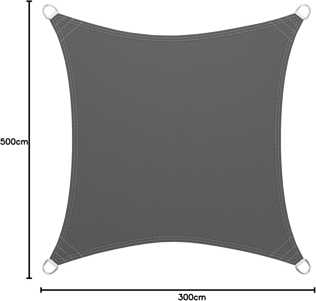 LARMNEE Sonnensegel, Wasserdicht, 3 x 5 m, Quadrat, Sonnenschutz, PES, Reissfestigkeit, Segeltuch Pe
