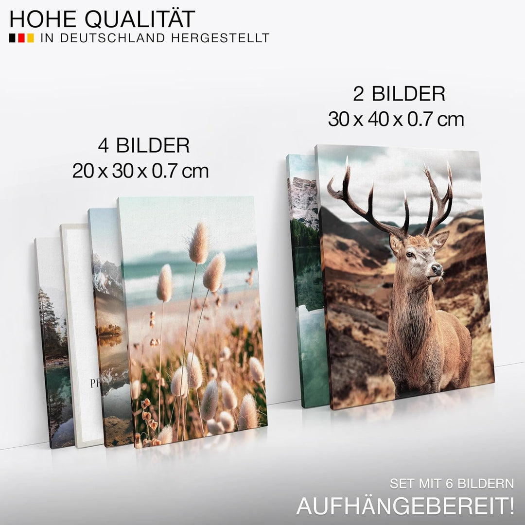 Novart Bilder Set - AUFHÄNGFERTIG - KEIN EXTRA RAHMEN BENÖTIGT - Wald Hirsch Modern Natur Berge - Wo