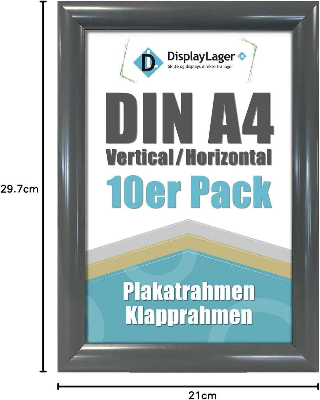 DisplayLager 10'er Sparpack Anthrazitgrau DIN A4 Klapprahmen mit 25mm Aluminium Profil, Entspiegelte