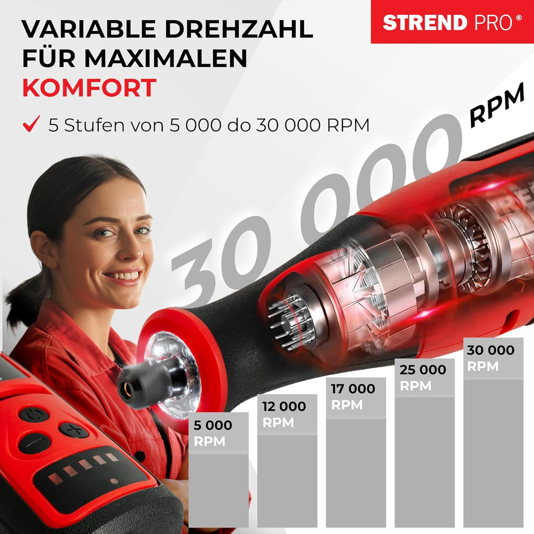 STREND PRO Akku Multifunktionswerkzeug | Rotationswerkzeug 8 V, 1500 mAh| Gravur Gerät | Mini Schlei
