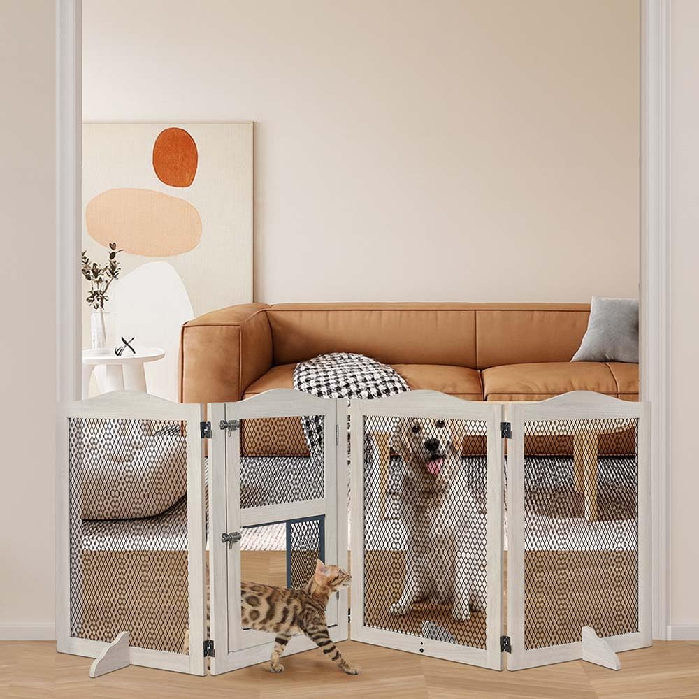 unipaws Freistehendes Haustiergitter mit Katzentür, Hundegitter & Katzengitter für Türen und Treppen