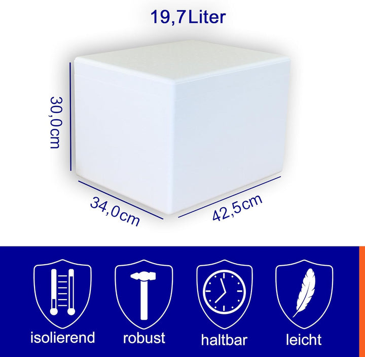 2 Thermoboxen Styropor 19,7 Liter mit Deckel - Kühlbox Styropor - Wiederverwendbarer Isolierbehälter