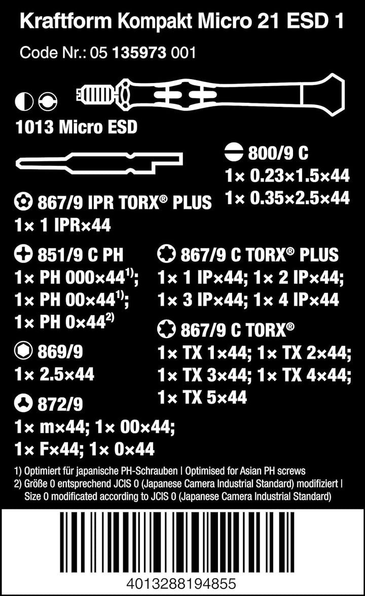 Wera Schraubendreher Set Kraftform Kompakt Micro ESD 1, 21-teilig, Bit-Set, Bit-Schraubendreher, EPA