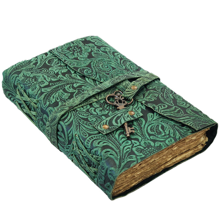 Geprägtes Leder-Tagebuch mit antiken Schlüsseln, Vintage-Seiten, handgefertigt, Tagebuch, Leder, Ski