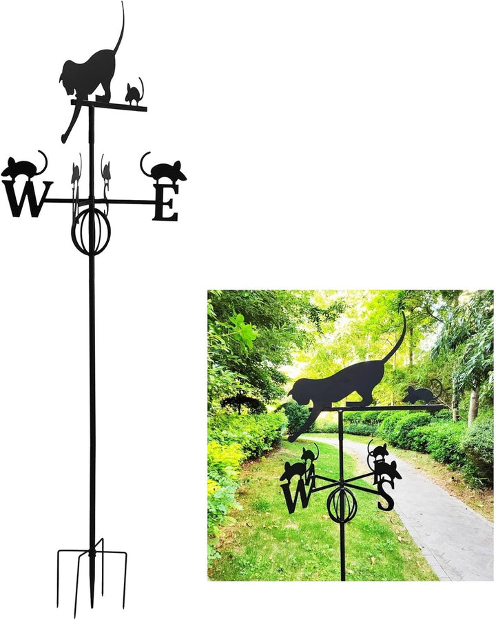 Windfahne, Exquisite Katzenmaus Mehrzweck-Wetterfahne Schmiedeeisen mit Bodeneinführungsstange für A