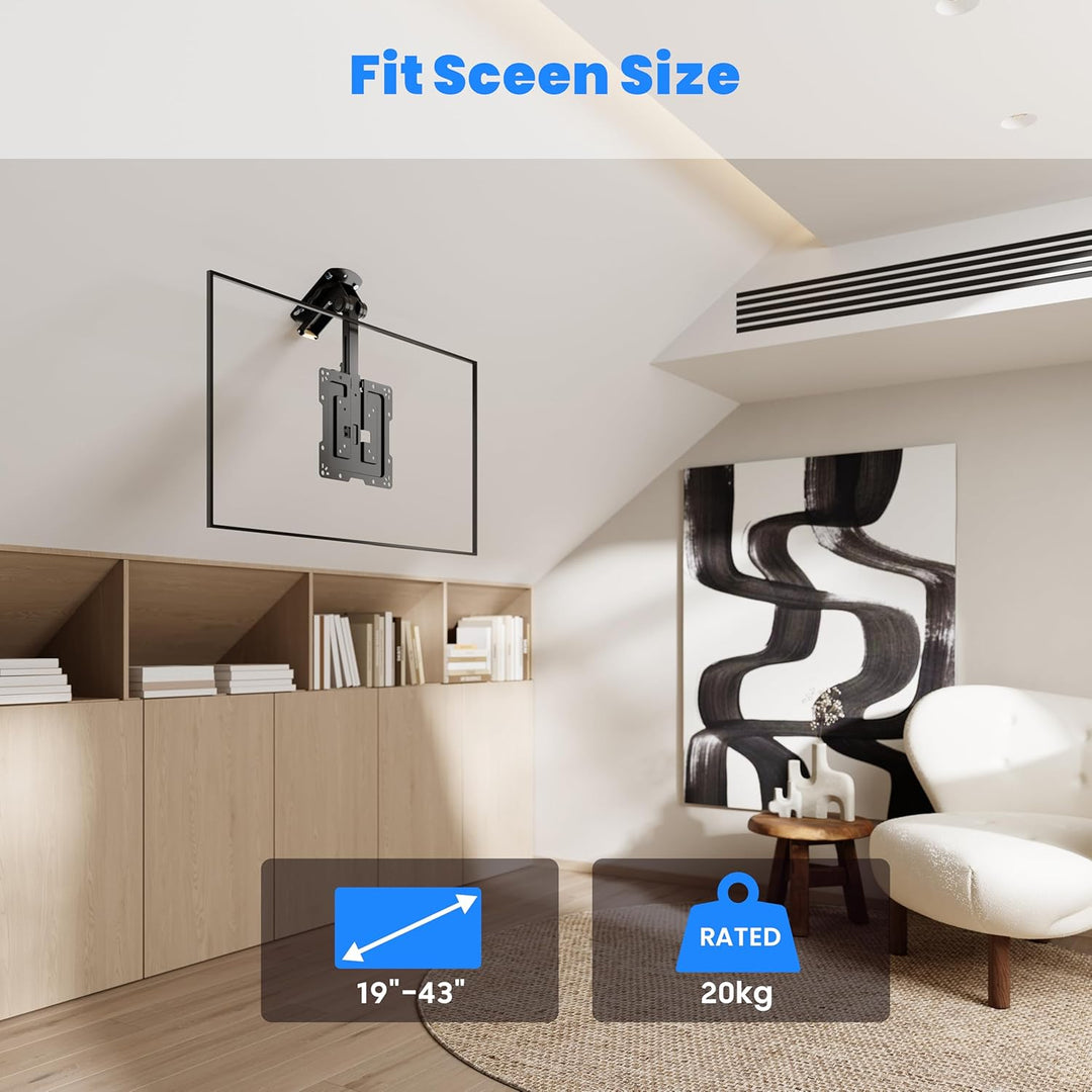 PureMounts TV Deckenhalterung für Fernseher, geeignet für 19-43 Zoll, klappbar, höhenverstellbar, sc