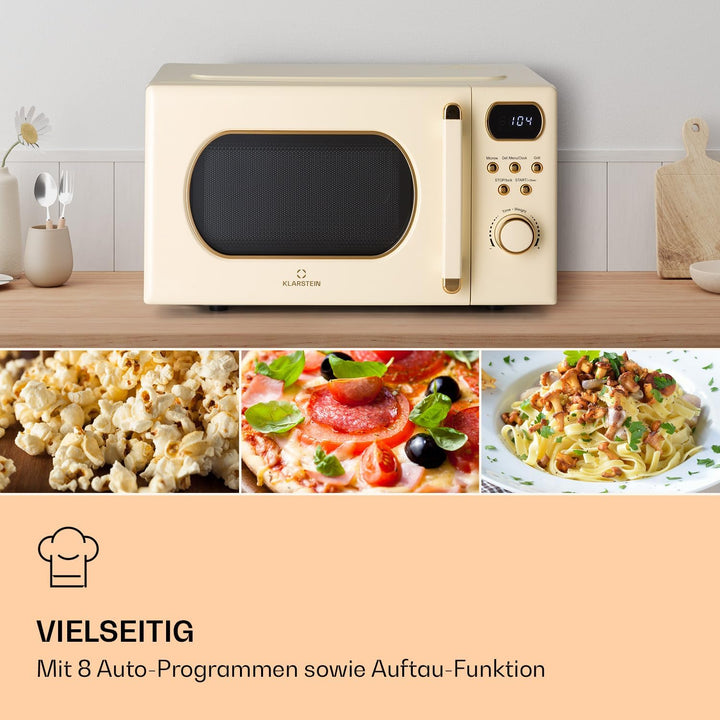 Klarstein Mikrowelle mit Grill, 800 Watt Mikrowelle Klein, 3-in-1Edelstahl-Mikrowelle Creme, Kleine