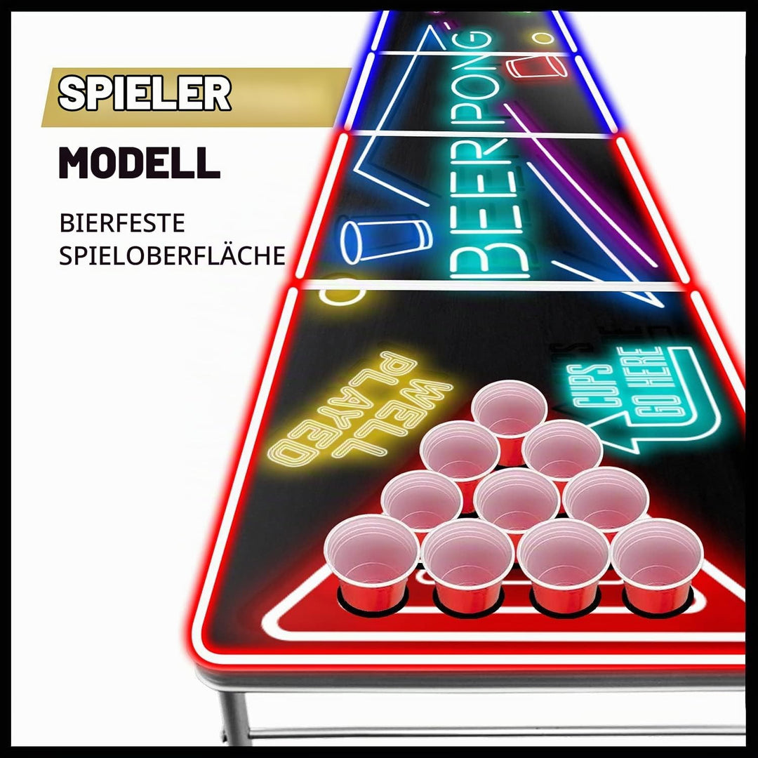 Beer Pong Offizieller Spotlightholes Tisch mit Löchern Set | Full Pack | Inkl. 1 Tisch + 120 53cl Be