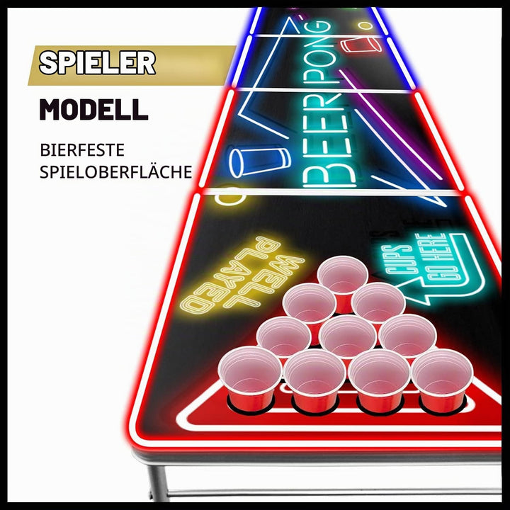 Beer Pong Offizieller Spotlightholes Tisch mit Löchern Set | Full Pack | Inkl. 1 Tisch + 120 53cl Be