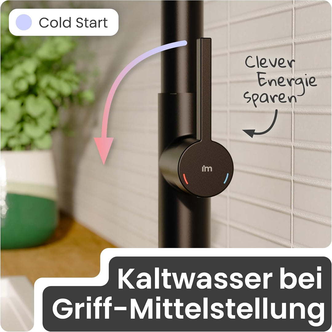 Niederdruck Küchenarmatur | Wasserhahn Küche | Mischbatterie | mit herausziehbarem Auslauf | 360° sc