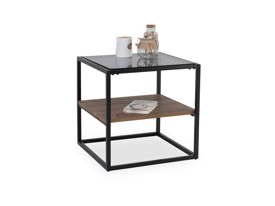 M2 Kollektion Detroit Beistelltisch/Kaffeetisch, Holz, braun, schwarz, B/H/T= 50x50x50cm