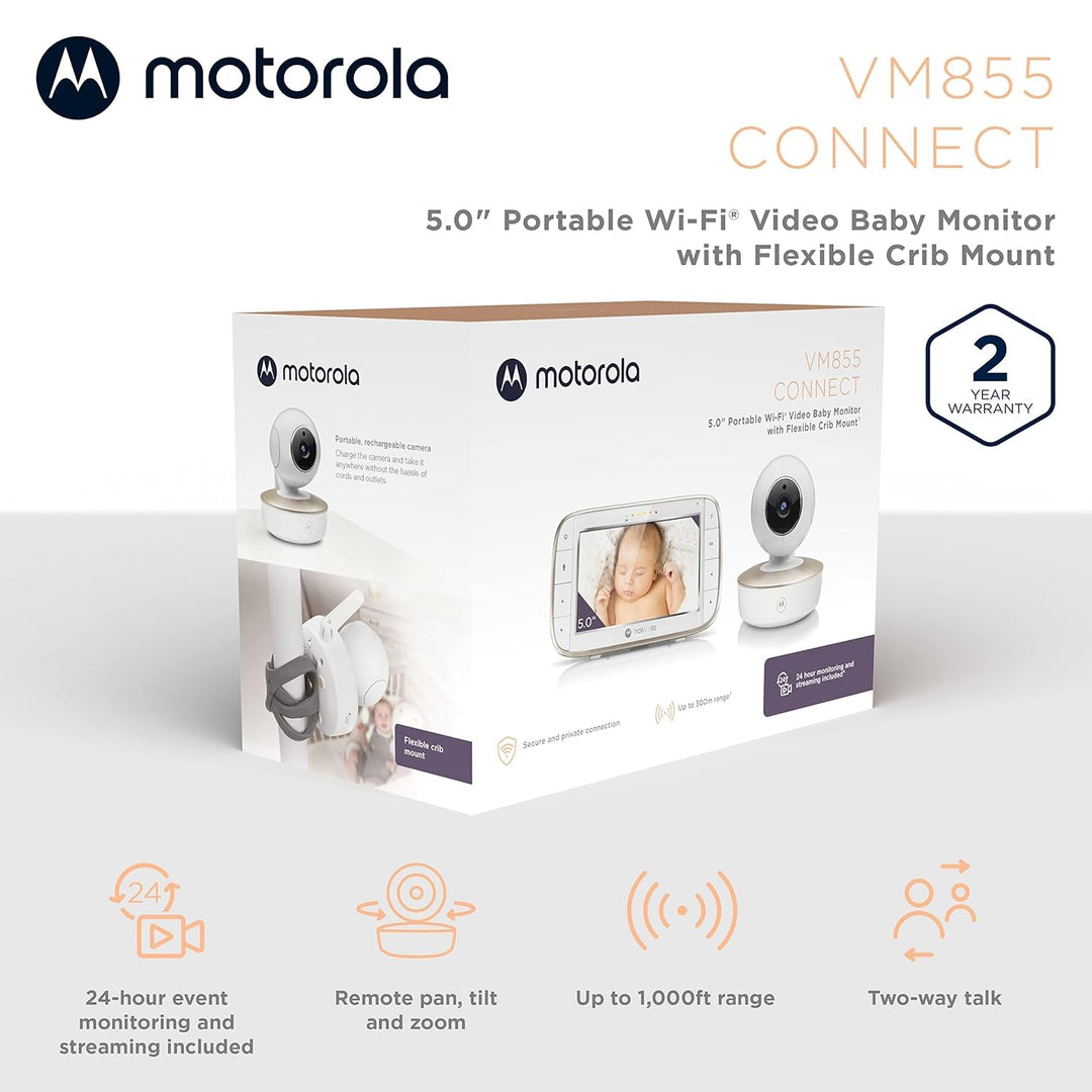 Motorola Nursery VM855 Connected WIFI Babyphone - mit Motorola Nursery App und 5-Zoll Elterneinheit