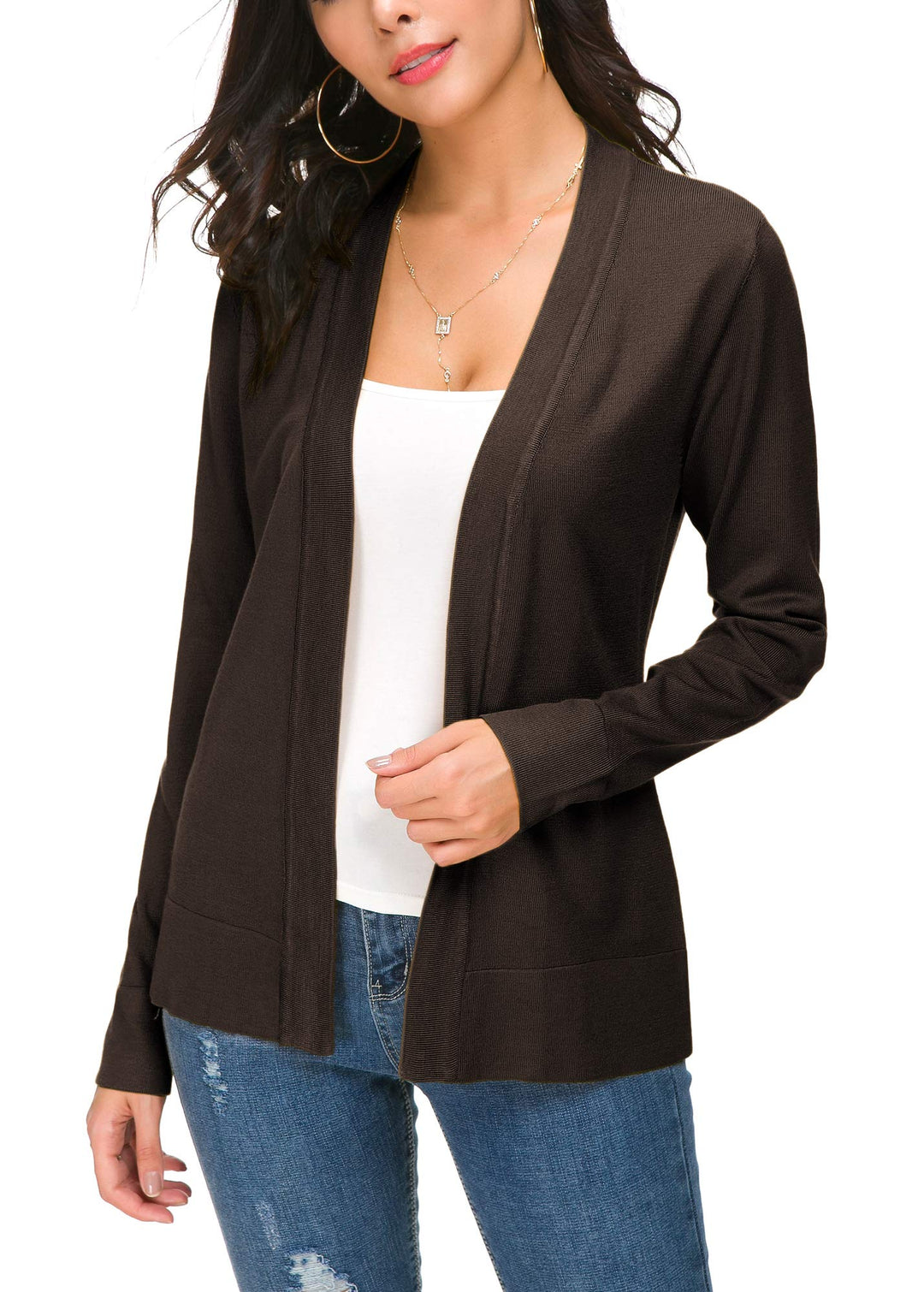 EXCHIC Damen Elegant Langarm Elastisch Strickjacke Cardigan Casual Leicht V-Ausschnitt Gestrickt Bla