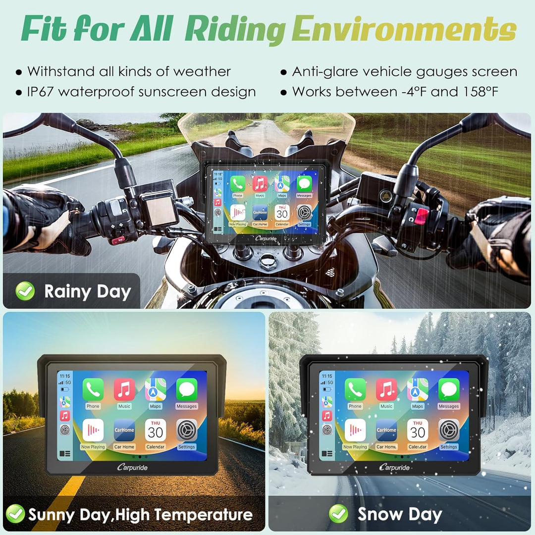 Carpuride W502 Carplay Bildschirm für Moto, Tragbares CarPlay und Android Auto für Motorrad, 5 Zoll