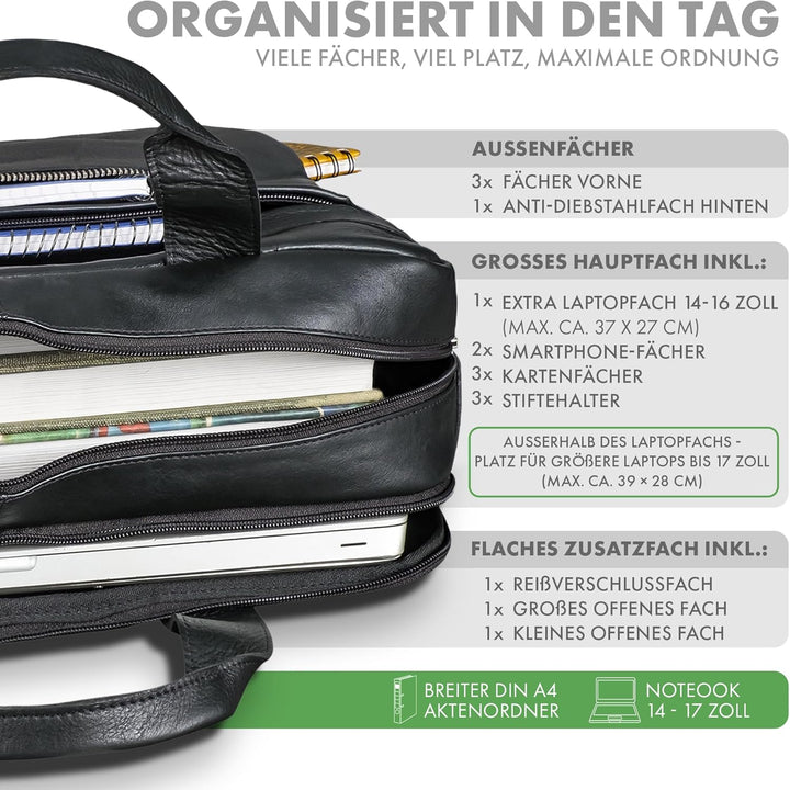 ROYALZ Moderne Vintage Umhängetasche Herren Leder gross 'Boston' - ideal als 14-15,6 Zoll Laptoptasc