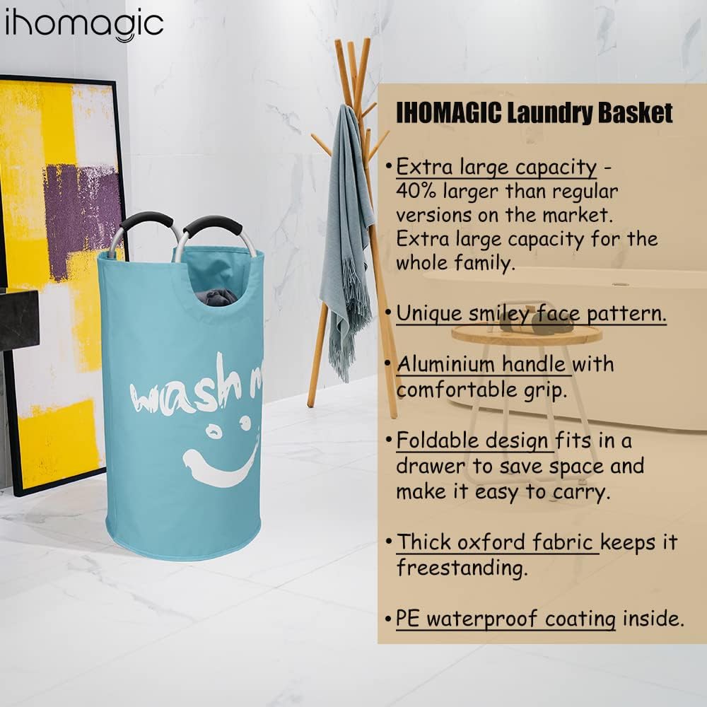 IHOMAGIC Faltbare Wäschekörbe Wäschebehälter mit Aluminiumgriffen, Grosse Wäschesammler, Reise Wäsch