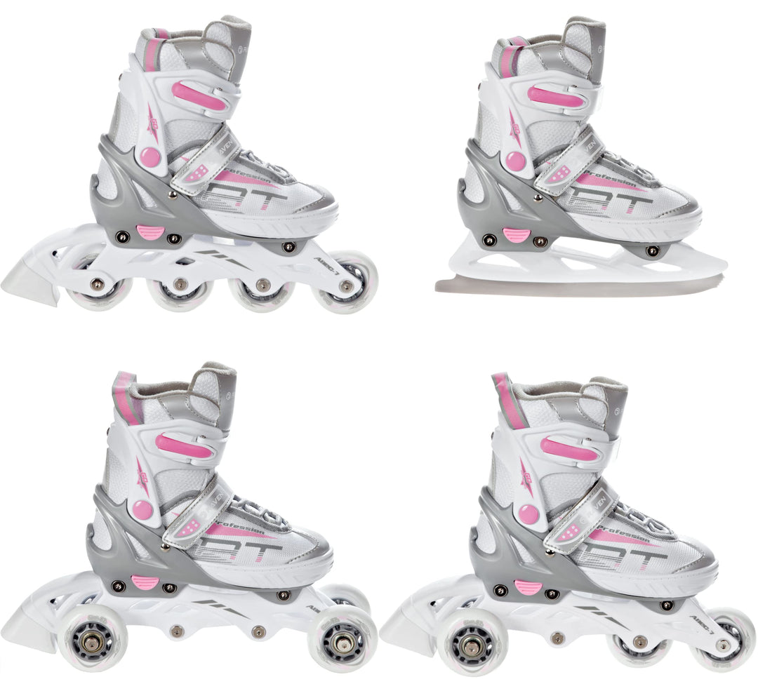 4in1 Inlineskates/Triskates/Rollschuhe/Schlittschuhe Raven Profession Weiss/Rosa 31-35(20,5cm-22,5cm