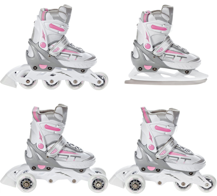 4in1 Inlineskates/Triskates/Rollschuhe/Schlittschuhe Raven Profession Weiss/Rosa 31-35(20,5cm-22,5cm