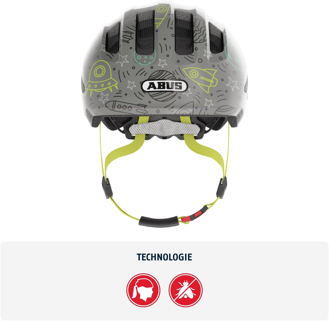 ABUS Kinderhelm Smiley 3.0 LED - Fahrradhelm mit Licht - tiefe Passform & Platz für einen Zopf - für