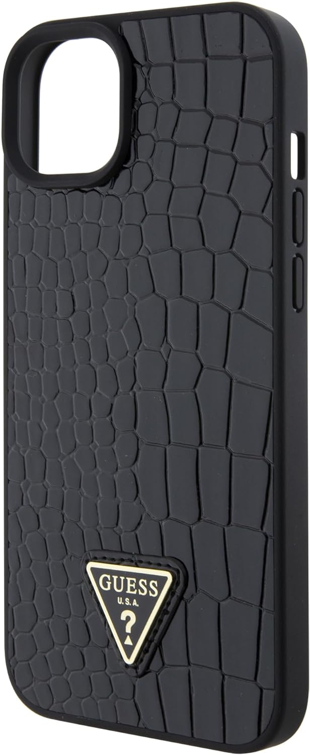 GUESS GUHCP15SPCRTHCK Hülle für iPhone 15 6.1" Schwarz hardcase Croco Triangle Metal Logo