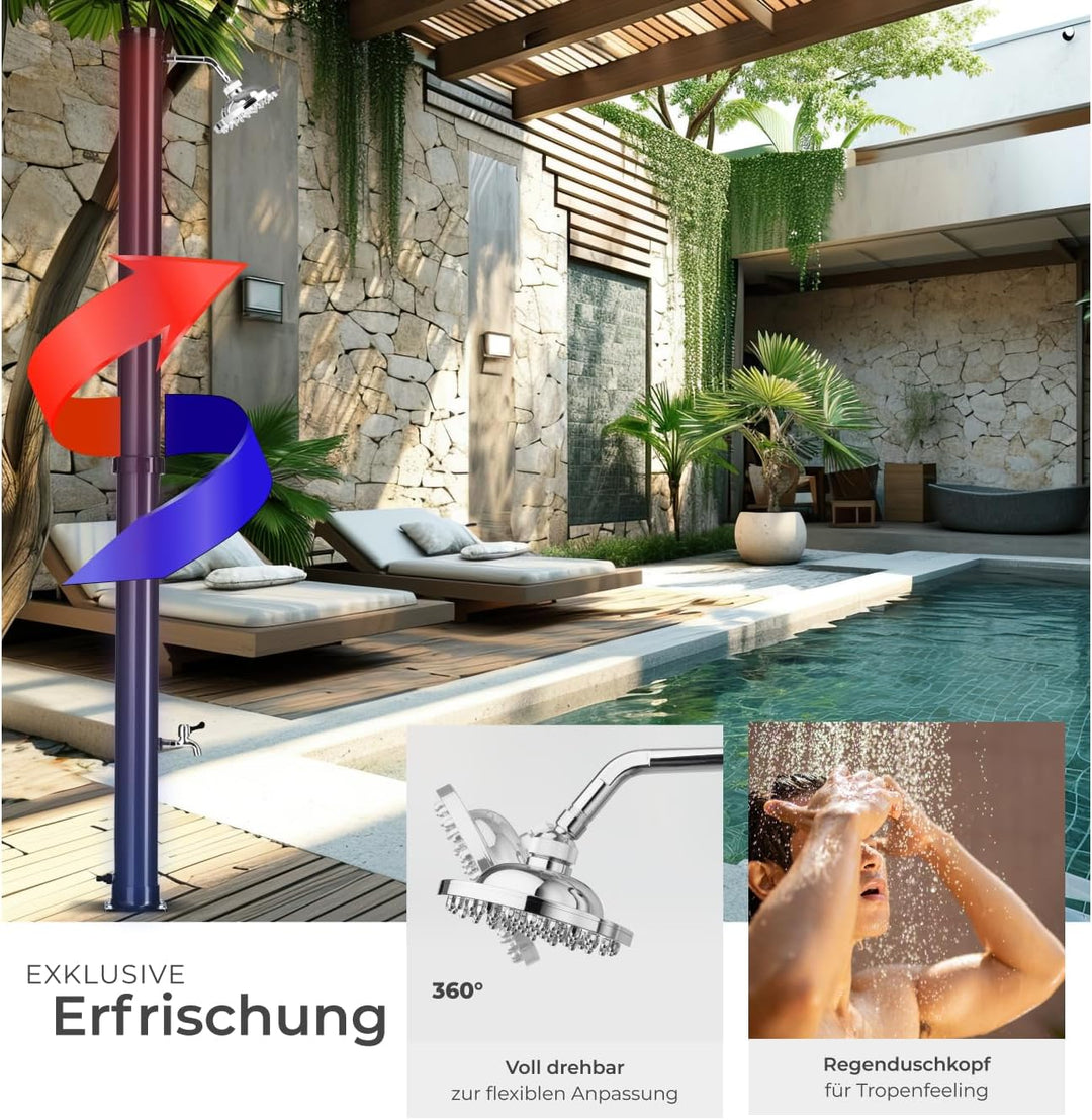 tectake® Gartendusche mit Duschkopf gross und Wasserhahn für Füsse, Solardusche 20l, solar Shower Au