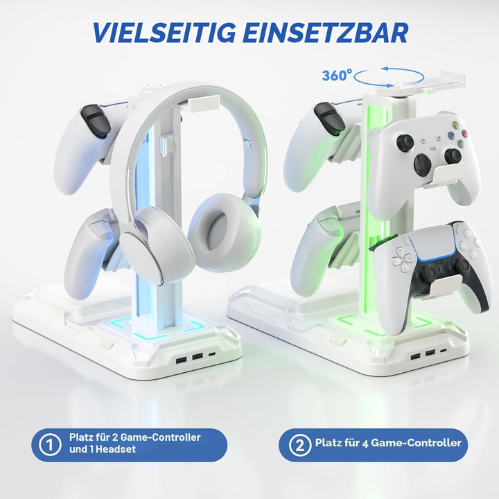 KDD Gaming Headset Halterung mit Wireless Ladegerät - Controller Halterung & Kopfhörer Ständer mit 9