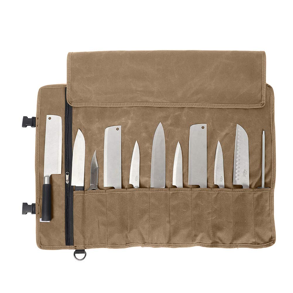 QEES Kochmesser Rolltasche 11 Slots, Messertasche für Camping, Wandern, Multifunktions-Werkzeugrollt