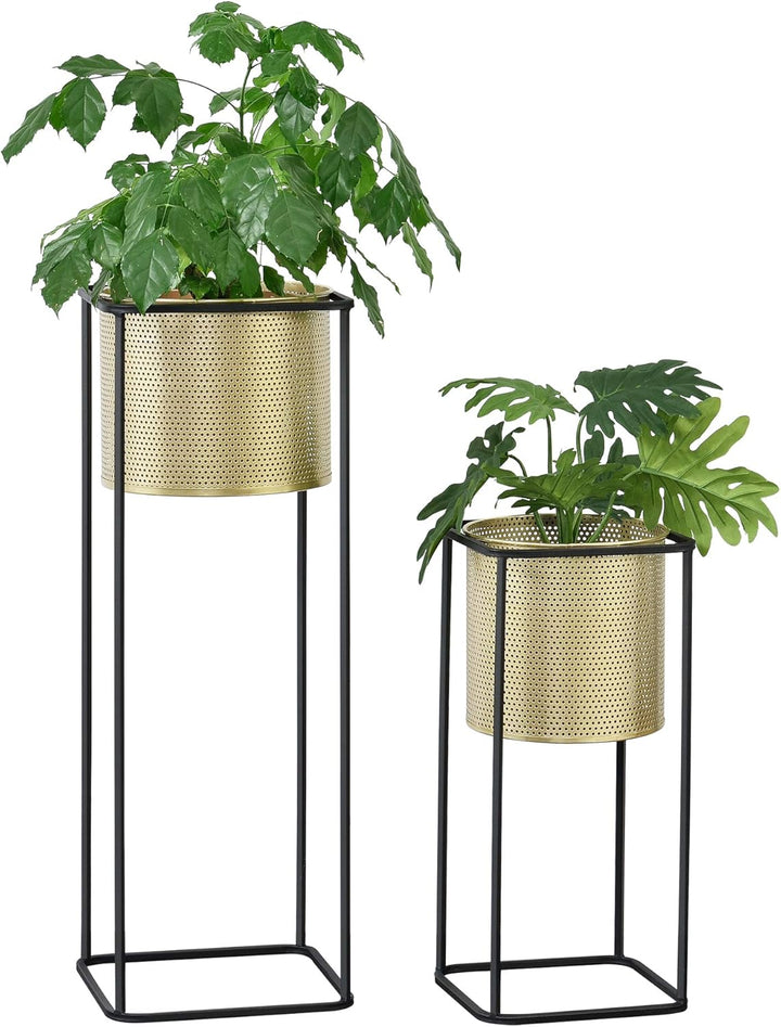 [en.casa] Blumentopf Ständer Blumenständer Blumentopfhalter Pflanztopf Deko 2-TLG. Schwarz-Goldfarbe