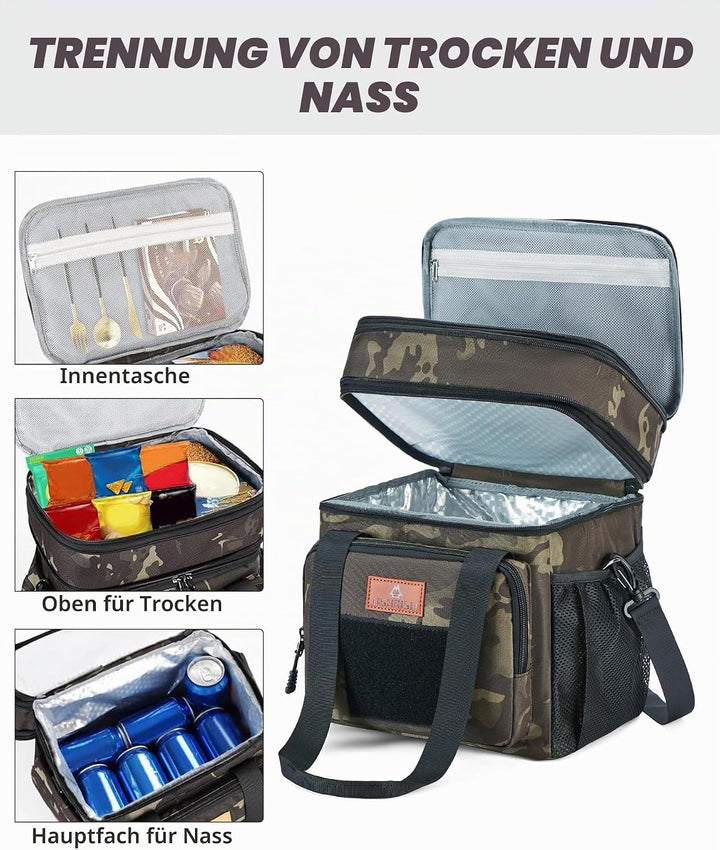 HSHRISH Taktische Lunchtasche, doppellagige isolierte grosse Kühltasche für Herren Erwachsene wasser