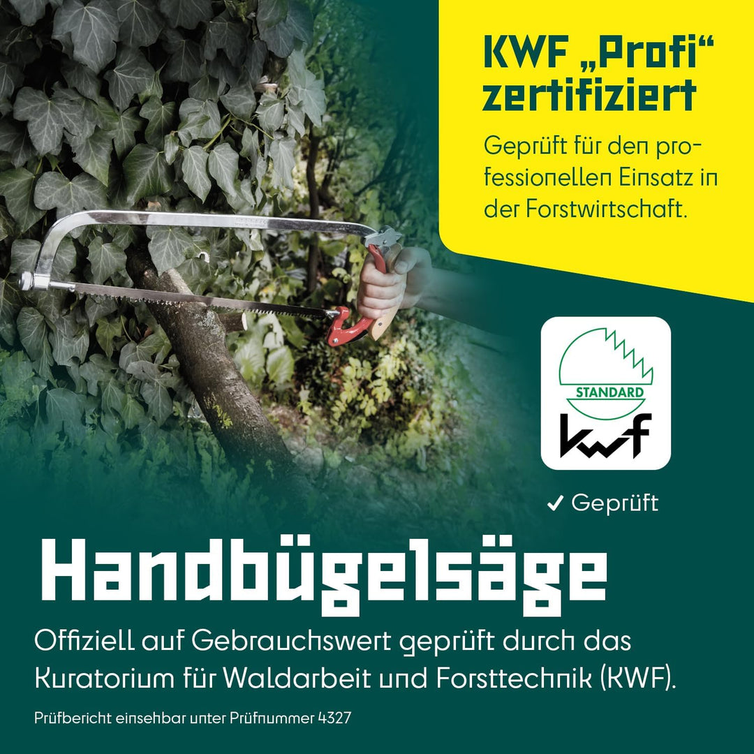 Berger Handbügelsäge 69042 mit Buchenholzgriff und stufenlos drehbarem Sägeblatt, Länge 35 cm Bügels