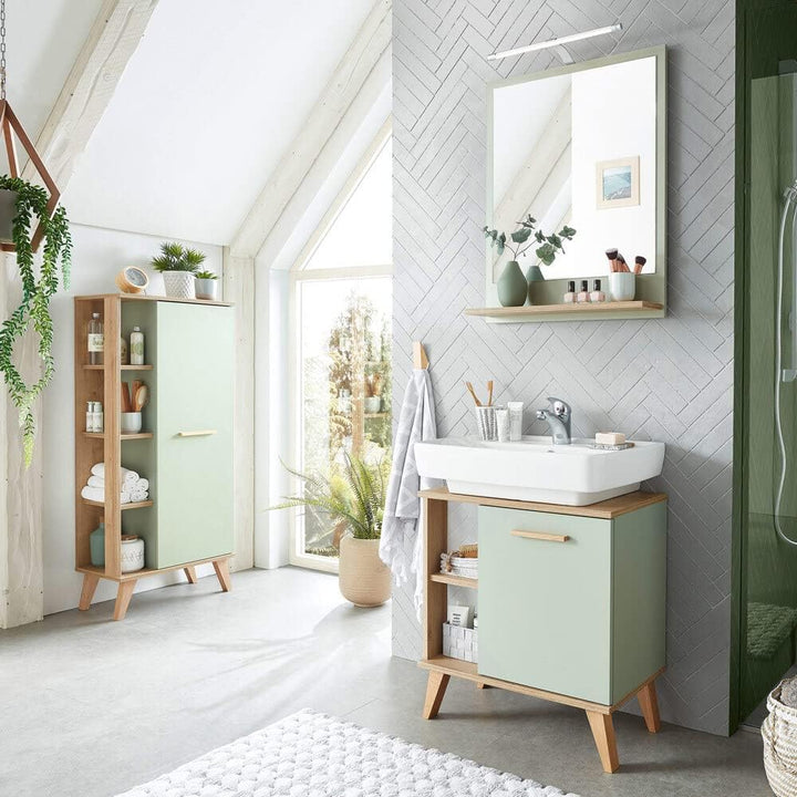 Lomadox Badezimmer Spiegel in Salbei Nb. mit Riviera Eiche Nb., B/H/T: ca. 60/74,5/15,5 cm