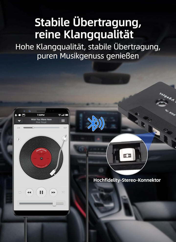 Bewinner Auto Audio Bluetooth Kassettenadapter, Rauschunterdrückung, Stereo High Fidelity Band Aux E
