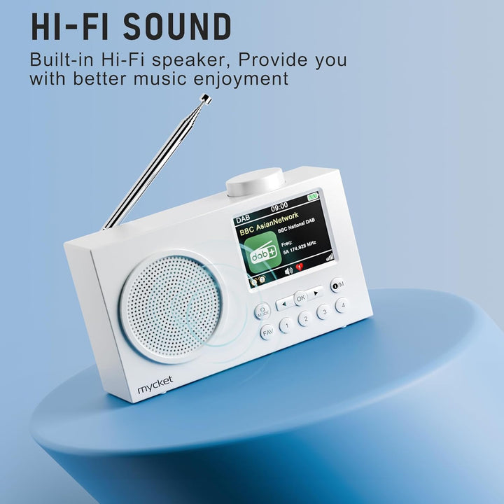 Mycket Portable DAB/DAB+ Radio, FM Digital Radios with Bluetooth, Small Rechargeable Radio, 2.4 Inch