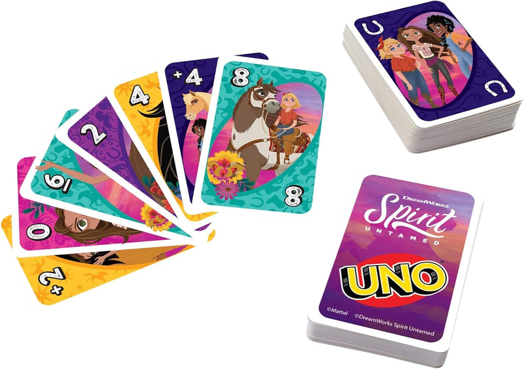 Mattel Games GXD73 - DreamWorks Spirit - frei und ungezähmt UNO-Kartenspiel mit 112 Karten mit Bilde