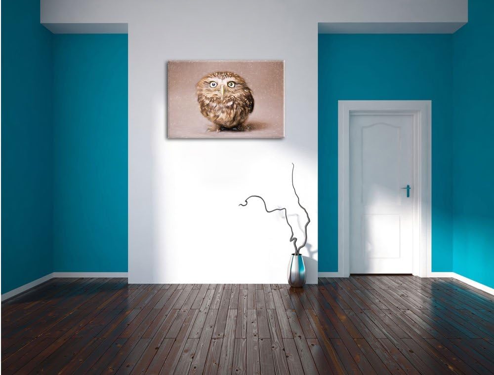 Pixxprint Niedliche Nachteule mit süssem Blick Kunst Buntstift Effekt, Format: 100x70 auf Leinwand,