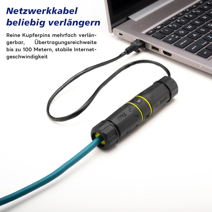 2X RJ45 Kupplung Outdoor IP68 Wasserdicht, Cat7 LAN Verbinder Geschirmt, Werkzeuglos, Ethernet Kabel