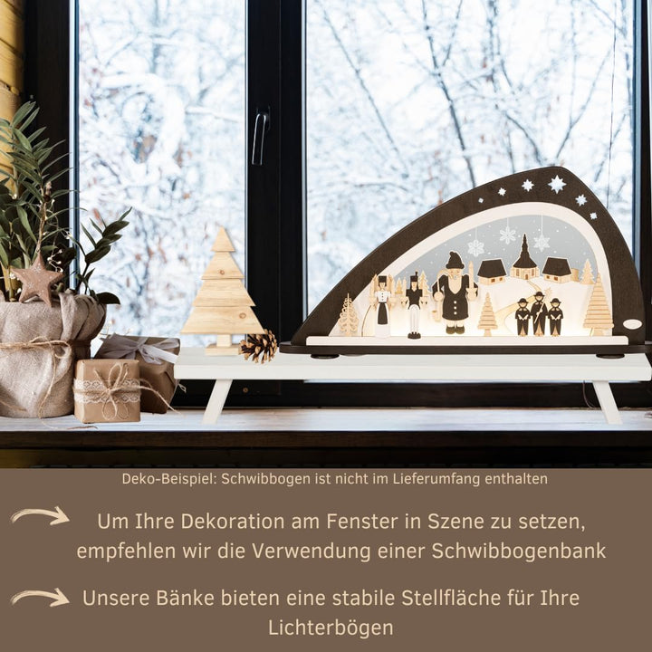 WEIGLA - Schwibbogenbank aus dem Erzgebirge I Weiss I Fensterbank Innen Holz I dekorative Schwibboge