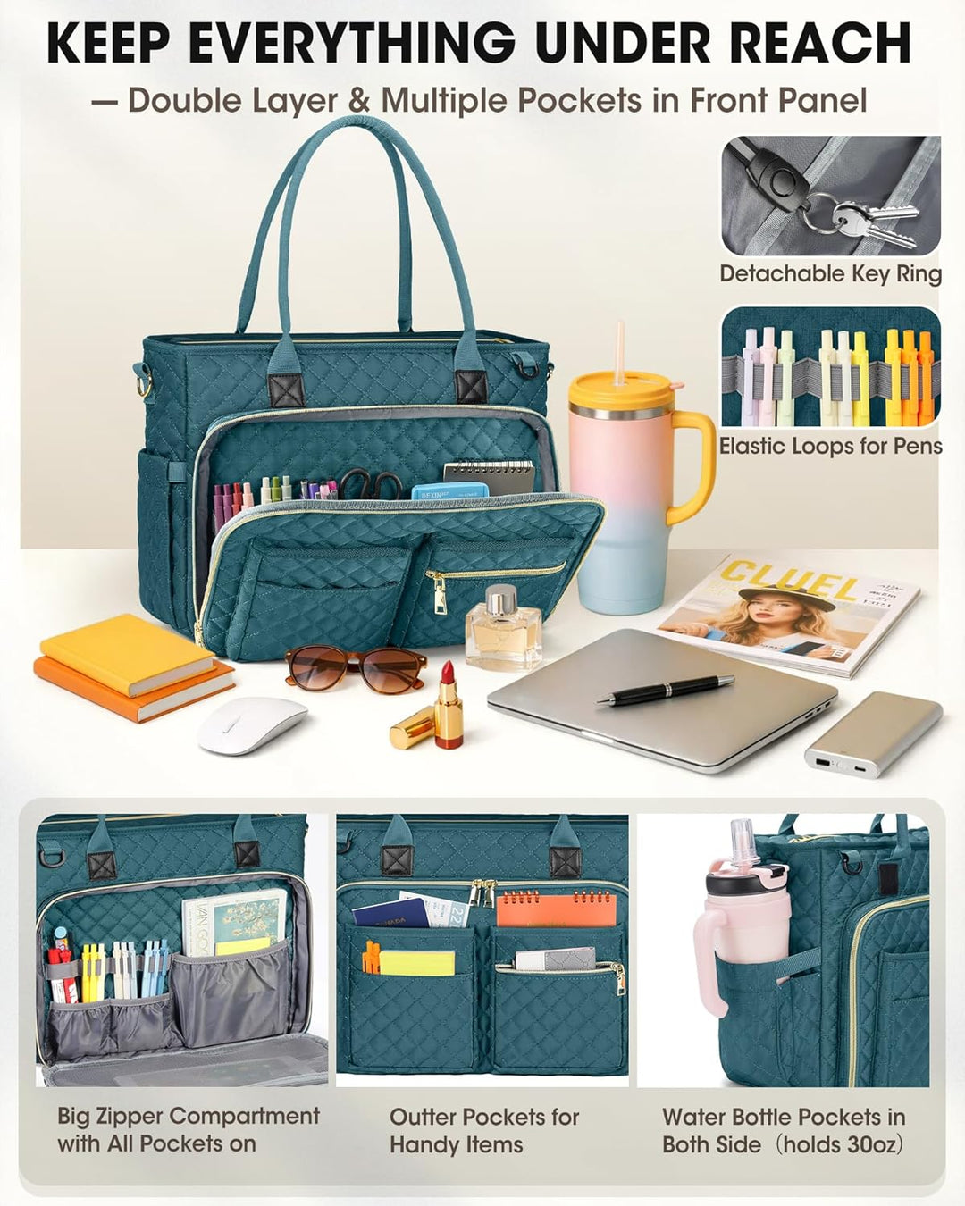RAINSMORE Lehrertasche 15.6 Zoll Laptoptasche Aktentasche Damen | Arbeitstasche Gross mit Isolierter