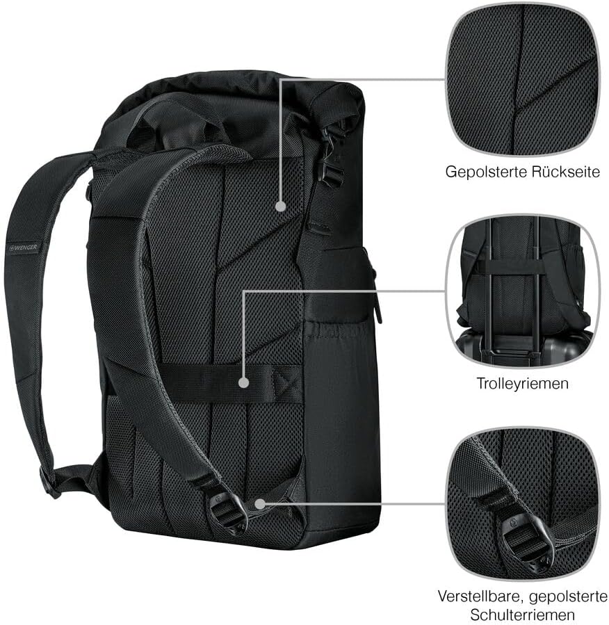 WENGER UrbanOne Roll-Top Backpack, Laptop-Rucksack mit Rollverschluss, Notebook bis 15,6 Zoll, 25 l,