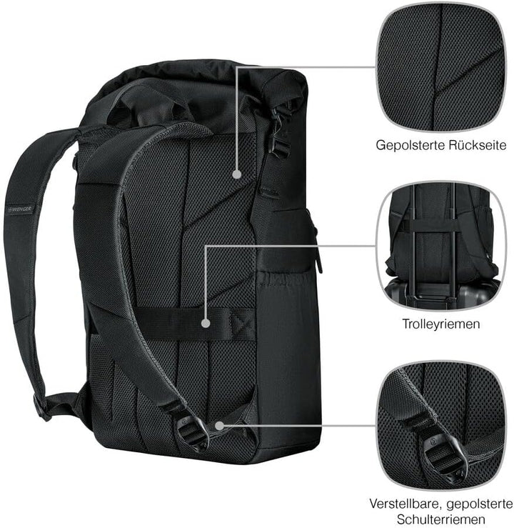 WENGER UrbanOne Roll-Top Backpack, Laptop-Rucksack mit Rollverschluss, Notebook bis 15,6 Zoll, 25 l,