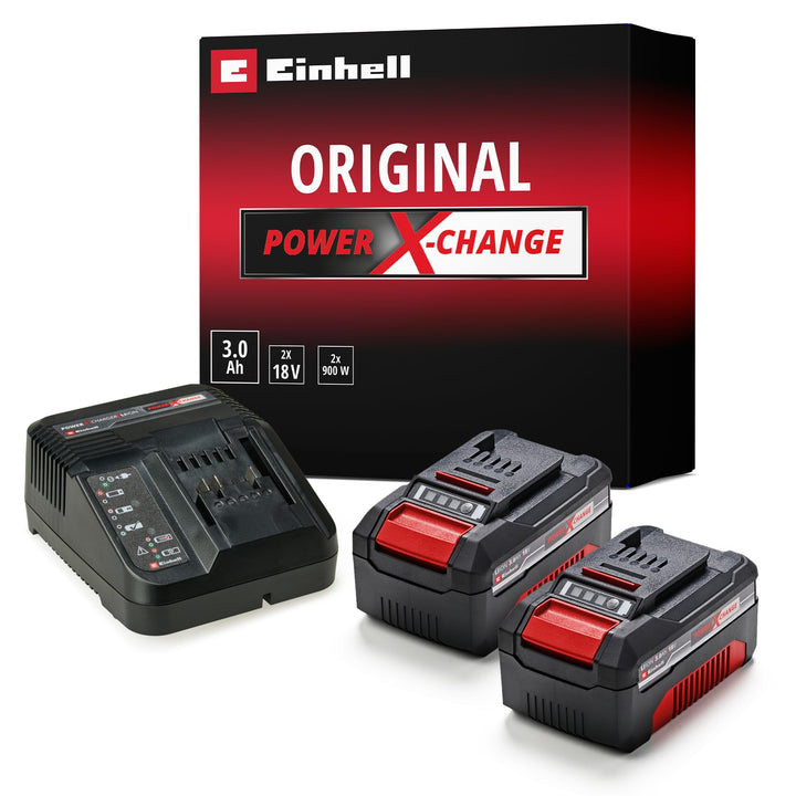 Original Einhell Starter Kit 2x 3,0 Ah Akkus und Ladegerät Power X-Change (Li-Ion, 18 V, 60 min Lade