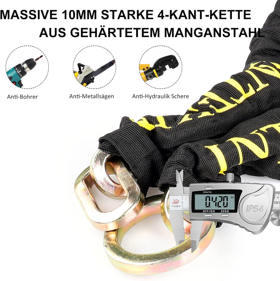 INTEKIN Motorradschloss 100cm lang, Hohe Sicherheit Motorrad/Fahrrad Kettenschloss 10mm dick, Fahrra