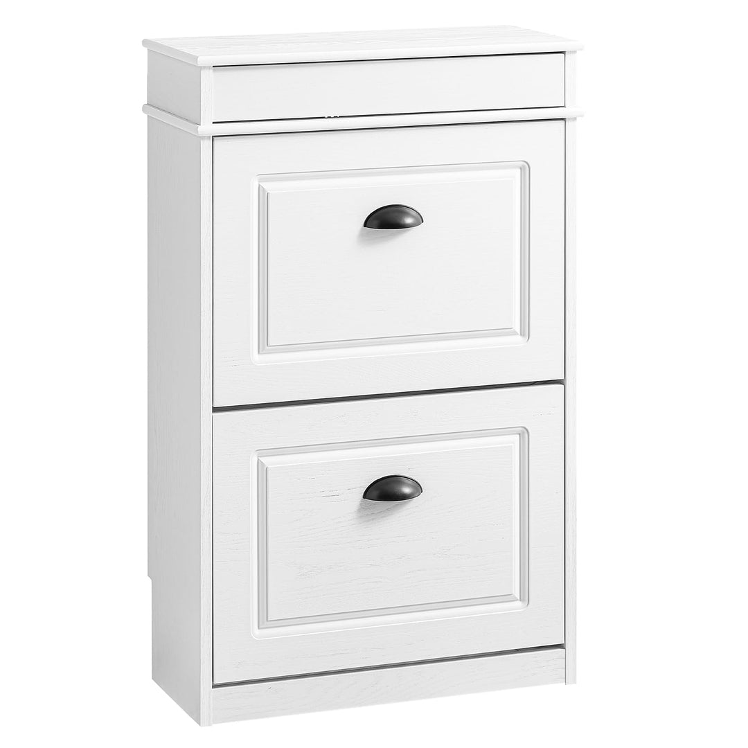 SoBuy Schuhschrank Schmal Weiss Holzoptik, Flurschrank Schmal mit Schublade, Schuhschrank Vintage, S