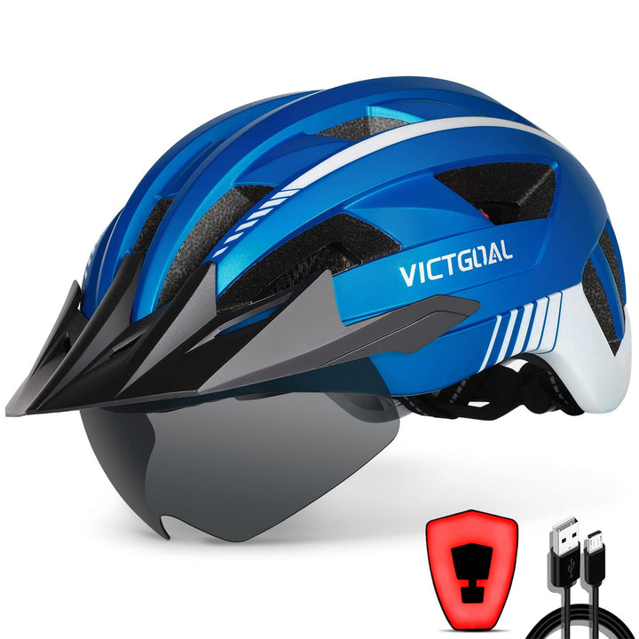 VICTGOAL Fahrradhelm Herren Damen MTB Helm mit Abnehmbarer Magnetische Schutzbrille Visier Atmungsak