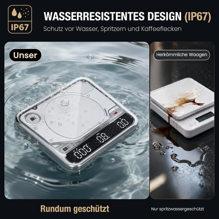 BOOKOO Kaffeewaage mit Timer, 0,1 g hochpräzise Espresso Waage, 2 kg, 4 Modi, Bluetooth-App & Flow R