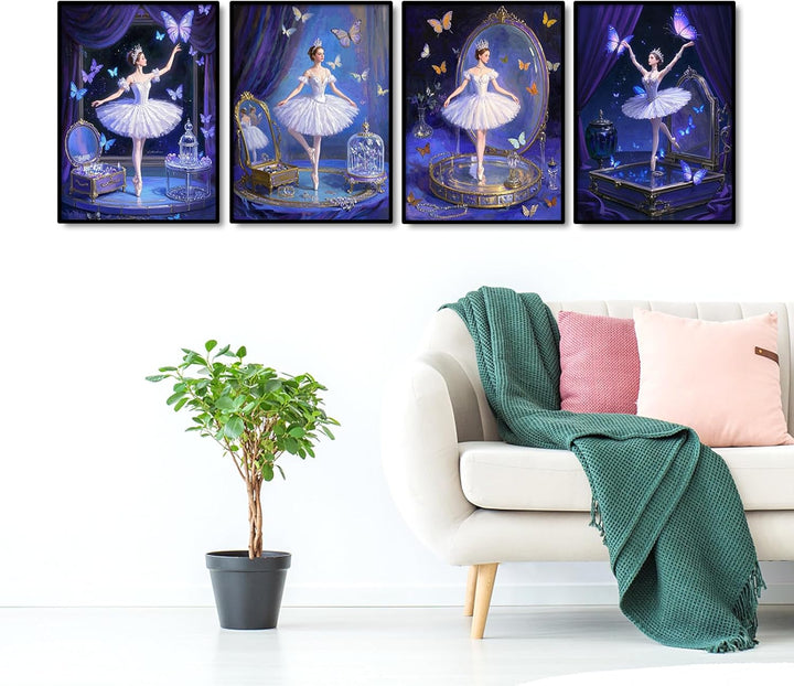 JISHSHAY 4er Set Diamond Painting Steine Rund Ballett 30×40cm Diamant Painting Runde Steine Juwelens
