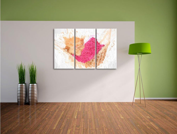 Pixxprint Schlafendes Katzenbaby in Hängematte Pinsel Effekt 3-Teiler Leinwandbild 120x80 Bild auf L
